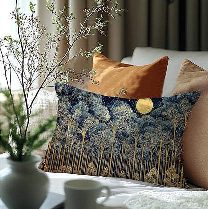 Rustic William Morris Night Forest Moon Decor Pillow Covers 12x20,Vintage Dark Gold Botanical Nature Landscape Decorative Throw Pillow Covers for Home Bedroom Living Room