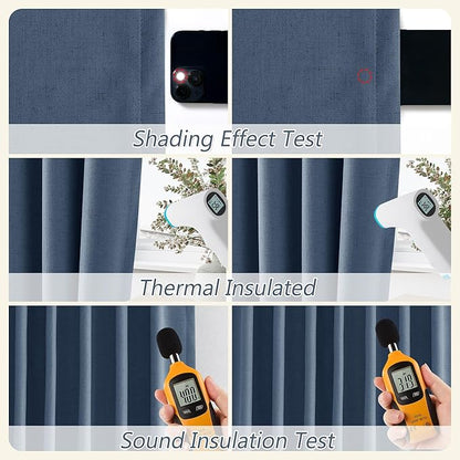 Guken 100% Blackout Curtains 96 Inch Length 2 Panels Set for Living Room Bedroom Back Tab Thermal Insulated Black Out Linen Drapes Room Darkening Window Curtains 96 Inches Long,Denim Blue