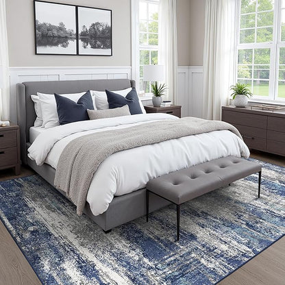 BEIMO Area Rugs 8x10 for Living Room Bedroom, Modern Abstract Machine Washable Rug, Large Soft Low Pile Floor Cover with Non Slip Backing for Dining Room, Navy Blue Gray
