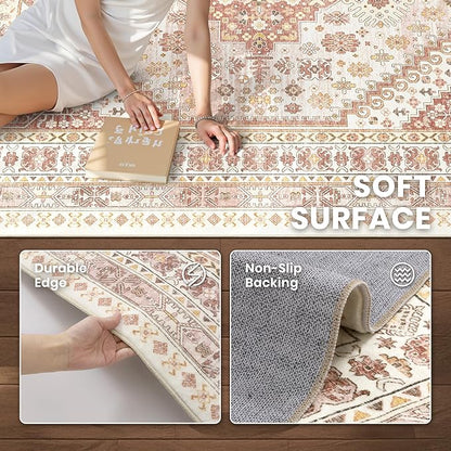 zesthome 9x12 Area Rugs for Living Room,Non-Slip Backing Washable Rugs,Vintage Large Area Rug，Stain Resistant Home Decor Rug