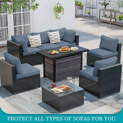 14Pcs Stretch Patio Cushion Covers,Outdoor Couch Covers Replacement,Outdoor Couch & Sofa Slipcovers,for Patio Furniture Cushion Covers,Washable Reusable Furniture Protector (West Lake Blue,Cover Only)