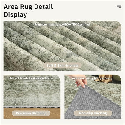 Area Rug 6x9 Abstract Living Room Washable Rugs Green Black Non Slip Low Pile Carpet for Bedroom Dining Room Foldable Thin