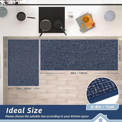 BEQHAUSE Kitchen Rugs and Mats 2PCS, Non-Slip Kitchen Mats for Floor, Absorbent and Stain Resistant Kitchen Runner, Machine Washable Rugs for Kitchen, Laundry & Sink, 24"x36"+24"x60", Blue