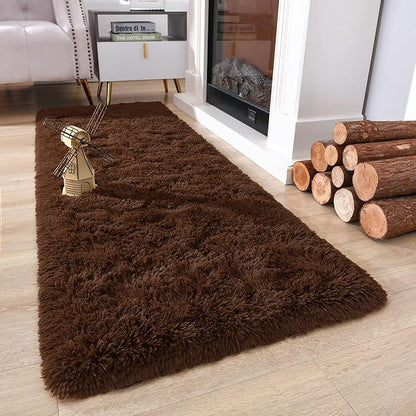 Chicrug Soft Runner Rug for Bedroom Living Room Plush Fluffy Rug 2x8 Feet, Shag Furry Runner Carpet Non Shedding for Nursery Children Kids Girls Room Home Decorative, Coffee