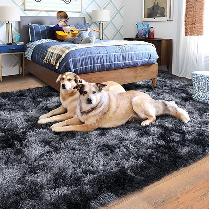 9x12 Area Rug for Living Room, Ultra Soft Large Shag Rug for Bedroom, Upgrade Non-Slip Plush Modern Fluffy Carpet for Kids Boys Girls Room Home Decor Aesthetic, Dark Grey