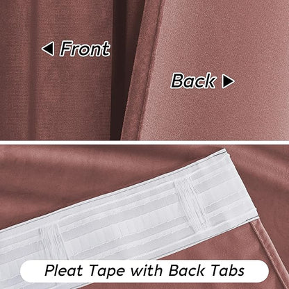 RYB HOME Pink Velvet Curtains 102 inches with Hook Belt, Soft Fabric Room Darkening Thermal Insulated Luxurious Home Decor Curtains for Living Room Bedroom, W 52" x L 102", 2 Panels Set