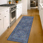 Hazo Haus Non Slip 2x6 Dark Blue Kitchen Runner Rug - Long Runner Rugs 24 x 72 Washable Hallway Floor Mat, Bedroom Laundry Room Bathroom Runner - Dusky Navy Vintage Floral Design Décor