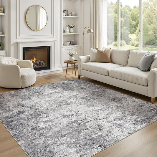 UERMEI Square Area Rugs : Washable 6x6 Neutral Modern Abstract Carpet for Living Room Bedroom - Soft Floor Mat with Non Slip Backing for Kitchen Nursery Dorms Farmhouse Home Decor - Grey