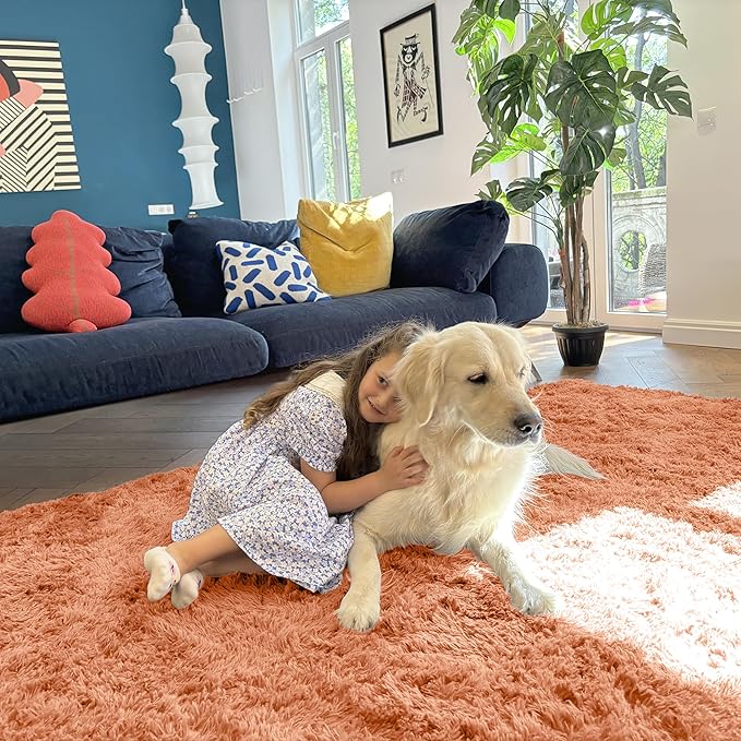 OLANLY 2x5 Machine Washable Runner Rugs for Hallway, Soft Fluffy Shaggy Bedside Rugs for Bedroom, Living Room, Indoor Floor Carpet for Kids Girls and Boys, Home Decor Aesthetic, Muted Orange