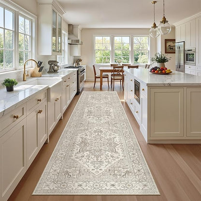 Madane Hallway Runner Rug 2'6''x10' Kitchen Runner, Non Slip Vintage Runners for Hallways 10ft Washable Kitchen Rugs Soft Low Pile 2.5x10 ft Rug Runner for Entryway and Bedroom, Beige/Brown
