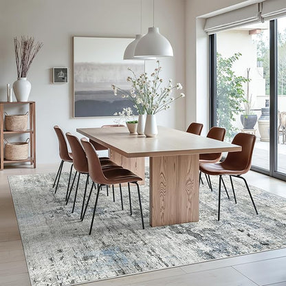 Abstract Rug 8x10 Large Living Room Rugs Neutral Modern Washable Area Rugs for Bedroom Dining Room Non-Slip Stain Resistant Foldable Thin Rug Gray Blue