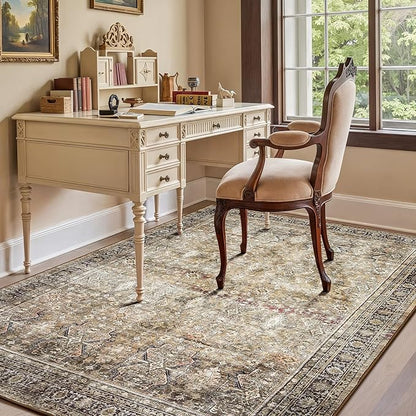 Lofus 5x7 Area Rug for Living Room,Brown Washable Area Rugs with Non-Slip Backing,Soft Neutral Carpets for Bedroom Dining Room Home Office Indoor Nursery