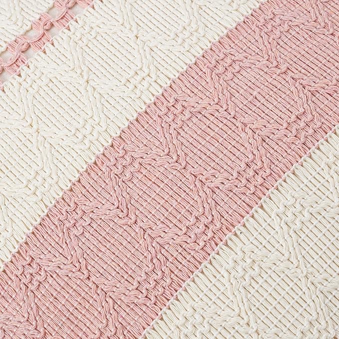Fancy Homi Set of 1 Boho Pink Big Decorative Throw Pillow Cover 24x24 Inch for Couch Bed Bedroom, Aesthetic Modern Organic Farmhouse Room Decor, Soft Cotton Accent Macrame Woven Cushion Case