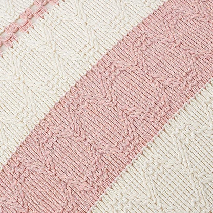 Fancy Homi Set of 1 Boho Pink Decorative Throw Pillow Cover 18x18 Inch for Couch Bed Sofa, Aesthetic Modern Organic Farmhouse Home Decor, Soft Cotton Cute Accent Macrame Woven Cushion Case