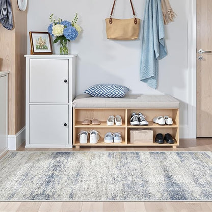 Washable Runner Rugs for Bedroom - 2x6 Runner Rug Non Slip, Ultra-Thin Entryway Runner, Soft Abstract Kitchen Runner for Hallway, Laundry, Indoor Door Mat(2'x6', Blue/Brown/Ivory)