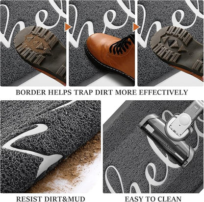 BeneathYourFeet Door Mat (32"x20",Dark Grey), Welcome Mat Low Profile Front Doormat Non Slip Mats for Entryway, Patio, High Traffic Areas