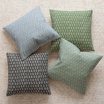 Foindtower Set of 2 Decorative Neutral Floral Print Throw Pillow Covers Vintage Accent Farmhouse Cushion Covers Boho Home Decor For Sofa Chair Couch Bedroom Living Room Outdoor,18×18 Inch,Forest Green