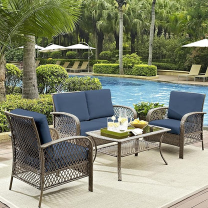 8Pcs Outdoor Cushion Covers, Patio Cushion Covers,Stretch Elastic Slipcovers, Replacement Washable & Reusable Furniture Protector for Patio Couch (Grey Blue,Cover Only)