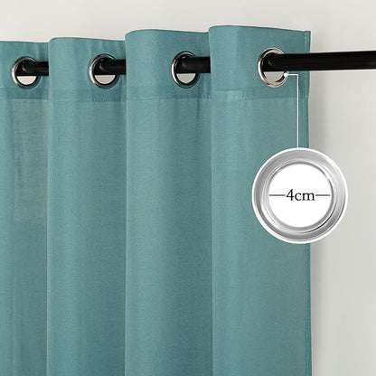 NICETOWN Greyish Blue Linen Curtains for Kitchen, Thick Flax Small Window Treatments Semi Sheer Privacy Assured with Light Through for Cafe/Bathroom, W55 x L84, 2 Panels