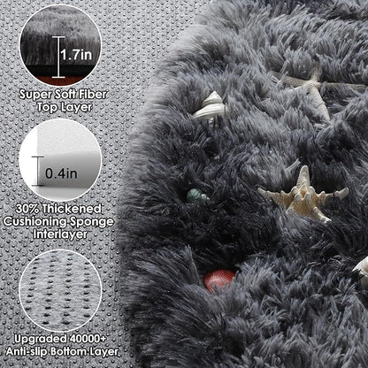 ONASAR Round Rugs 6ft for Living Room Bedroom, Tie-Dyed Dark Grey Fluffy Circle Area Rug for Kids Girls Boys Teen, Soft Plush Shaggy Carpet for Nursery Dorm Classroom Playroom Home Decor Aesthetic