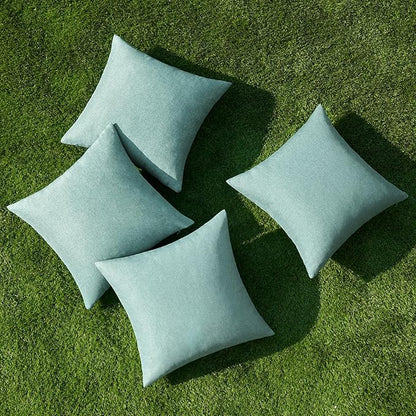 MIULEE Pack of 4 Decorative Outdoor Throw Pillow Covers Linen Waterproof Pillow Covers Spring Farmhouse Cushion Cases for Patio Garden Tent Balcony Couch Sofa 16x16 inch Teal
