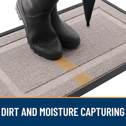 OLANLY Front Door Mat Indoor Outdoor Entrance, Waterproof All-Season, All-Weather Doormat, Sturdy Natural Rubber, Low Profile, Easy Clean Patio Porch Entryway Mat, 59x23, Camel