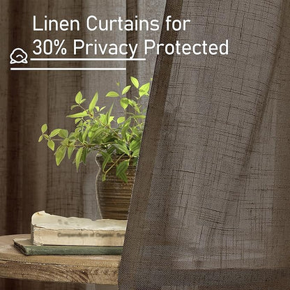 LAMIT Linen Curtains 63 Inch Length 2 Panels, Light Filtering Panels Back Tab and Rod Pocket Neutral Drapes for Bedroom/Window/Living Room, Dark Brown, 34 x 63 Inch