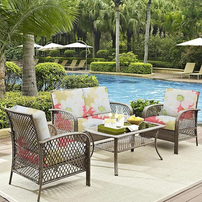 8Pcs Outdoor Cushion Covers, Patio Cushion Covers,Stretch Elastic Slipcovers, Replacement Washable & Reusable Furniture Protector for Patio Couch (Sakura-Pattern,Cover Only)