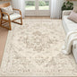 6x9 Area Rugs for Living Room: Vintage Boho Neutral Washable Rug Indoor Soft Large Area Rug Carpet for Bedroom Nursery Farmhouse Dining Room Office Floor Non-Slip Low Pile Under Table Rug Beige/Ivory