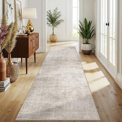 Abstract 3x10 Kitchen Rug Runners - Washable 10ft Hardwood Sink Rugs Non-Slip Hallway Entryway Area Rugs Soft Floor Mat Indoor Farmhouse Carpet for Bathroom Living Room Bedroom (3x10,Beige/Cream)