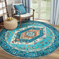 SERISSA Boho Round Area Rug, 4ft Washable Non-Slip Circle Rug, Ultra Soft Oriental Vintage Blue Low-Pile Small Circular Carpet for Bedroom Entryway Kids Room Office College Dorm Living Room