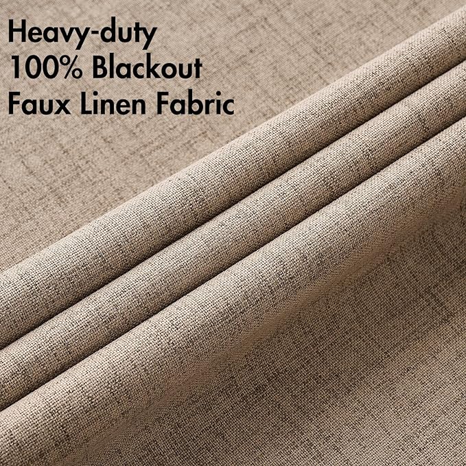 MIULEE 100% Blackout Linen Textured Curtains for Bedroom Solid Thermal Insulated Copper Brown Grommet Room Darkening Curtains & Drapes Luxury Decor for Living Room Nursery 52 x 96 Inch (2 Panels)