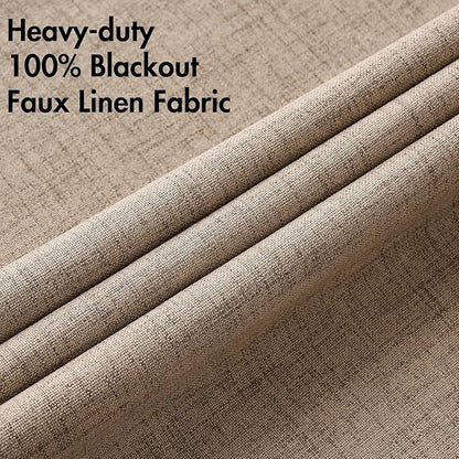 MIULEE 100% Blackout Linen Textured Curtains for Bedroom Solid Thermal Insulated Copper Brown Grommet Room Darkening Curtains & Drapes Luxury Decor for Living Room Nursery 52 x 84 Inch (2 Panels)