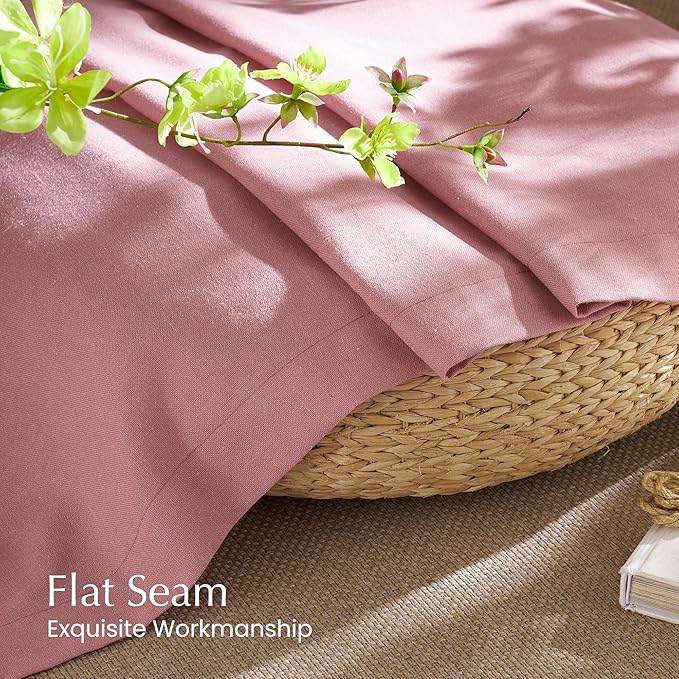 NICETOWN Linen Pink Curtains for Girls Room, Grommet Thick Flax Semi Sheer Window Treatments Privacy Assured with Light Filtering for Bedroom/Kids Room, 2 Panels, W55 x L84