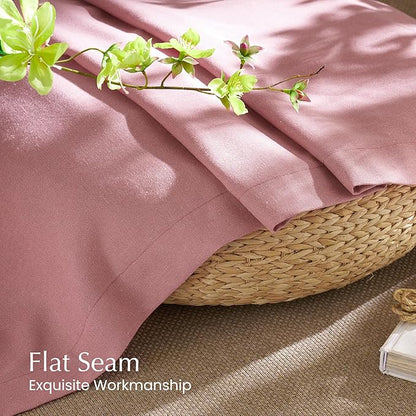 NICETOWN Thick Linen Pink Curtains for Girls Room 96 inches Long, Grommet Flax Linen Privacy Added with Light Filtering Window Treatments for Bedroom, W55 x L96, 2 Panels