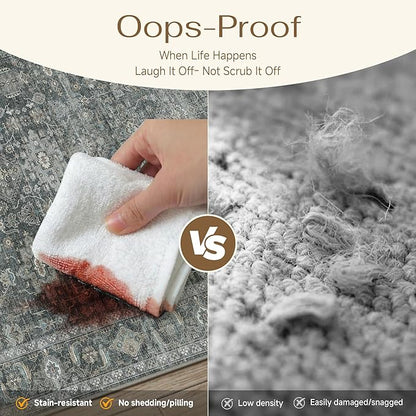 5x7 Washable Area Rug for Living Room Bedroom Vintage Black Grey Soft Low Pile Carpet Traditional Retro Non Slip Throw Rug for Dining Room Entryway Indoor Dorm Kitchen