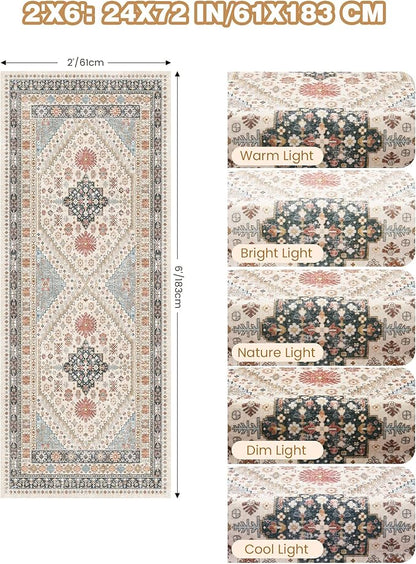Runner Rug 2x6, Non Slip Washable Rugs for Laundry Room, Runners for Hallways, Low Pile Vintage Soft Rugs for Living Room, Kitchen Bathroom,Bedroom Rug(Blue/Red/Multi,2'x6')