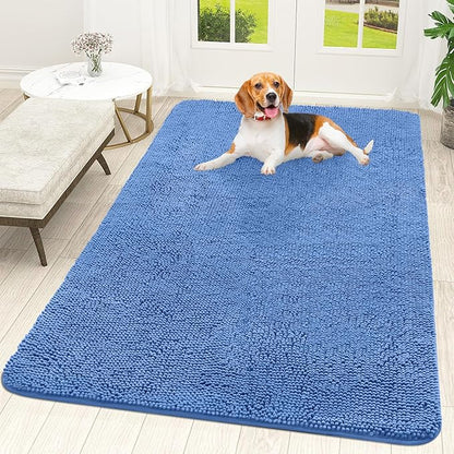 OLANLY Dog Door Mat for Muddy Paws 59x35, Absorbs Moisture and Dirt, Absorbent Non-Slip Washable Doormat, Quick Dry Chenille Mud Mat, Entry Indoor Entryway Carpet for Inside Floor, Cornflower Blue