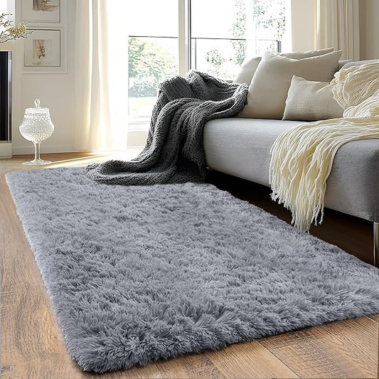 Runner Rugs for Bedroom 2x6 Rug Runners for Hallways Non Slip Soft Shag Bedside Rug, Fluffy Area Rug Throw Rugs for Living Room, Floor Carpet Runner for Nursery Kids Dorm, Grey