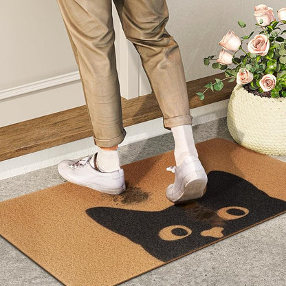 UINI Door Mat Outdoor Indoor Welcome Mats, Cute Cat Front Doormat, Non Slip Durable Entrance Rugs for Front Door, Inside Outside Entry, Porch, Resist Dirt, 17" x 30", Easy to Clean