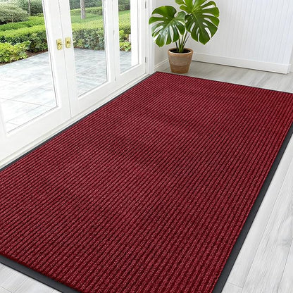 OLANLY Front Door Mat Indoor Outdoor Entrance, Waterproof Heavy Duty Doormat, Fade Resistant, Low Profile, Easy Clean Patio Porch Welcome Floor Mats for Entry, 59x30, Wine Red