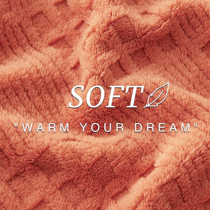 EXQ Home Fleece Throw Blanket for Couch or Bed - 3D Waffle Patchwork Pattern Jacquard Decorative Blankets - Cozy Soft Fuzzy Flannel Blanket Suitable for All Seasons(50"×60",Terracotta)