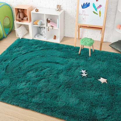Amearea Blue and Green Shag Area Rug 5' x 7' - Luxury Soft Plush Fuzzy Carpet for Living Room, Indoor Fluffy Teal Green Large Rugs for Bedroom Nursery Non Slip Shaggy Carpets Home Decor