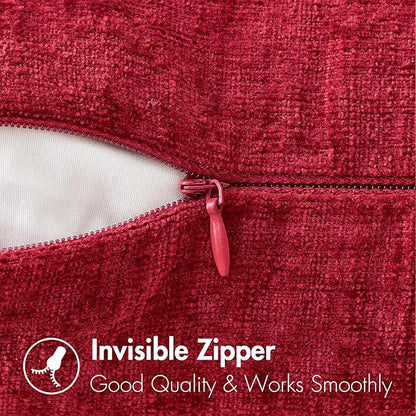 MIULEE Pack of 2 Red Couch Throw Pillow Covers 12x20 Inch Soft Chenille Lumbar Pillow Covers for Sofa Living Room Solid Dyed Cases