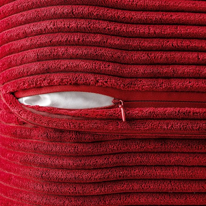 MIULEE Decorative Throw Pillow Covers for Couch Bed Livingroom 18x18 Inch Set of 2 Red Boho Accent Throw Pllows Broadside Striped Patchwork Soft Corduroy Pillowcases