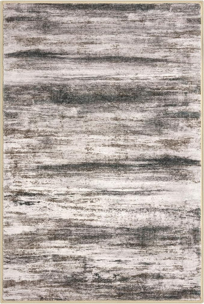 KOZYFLY Small Area Rug 2x3 Rug Entryway Rugs Modern Abstract, Washable Kitchen Rug Non-Slip Soft Rug, Black Brown Striped Entryway Rugs Abstract Print Faux Wool Doormat for Bedside Entrance
