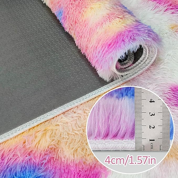 Fluffy Colorful Rug for Bedroom 2x8 ft Kawaii Tie-Dyed Area Rug Non Slip Cute Unicorn Kids Runner Rug for Girls Princess Teens Living Room Playroom Baby Nursery Decor Carpets