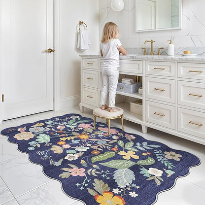 Washable 3x5 Entryway Area Rugs: Ultra Soft Low Pile Carpet for Kitchen Nursery Indoor Light-Weight Doormat Anti-Slip Thin Water-Resistant Rug for Living Room Bedroom Small Floor Mat(3x5,Purple)