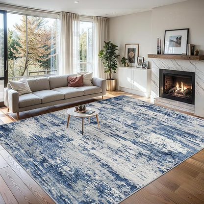 6x9 Area Rugs for Living Room - Washable Rug Modern Abstract Soft Large Neutral Non-Slip Carpet Indoor Floor Thin Carpets for Bedroom Dining Room Farmhouse Nursery Home Office Blue Gray