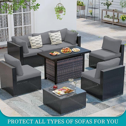 12Pcs Stretch Patio Cushion Covers,Outdoor Couch Covers Replacement,Outdoor Couch & Sofa Slipcovers,for Patio Furniture Cushion Covers,Washable Reusable urniture Protector(Grey,Cover Only)